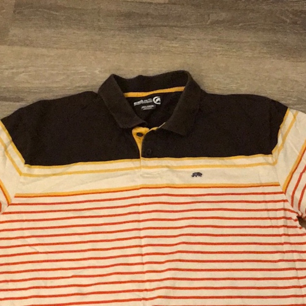 Echo Design Men's Polo with Black, Yellow, and Red Stripes
